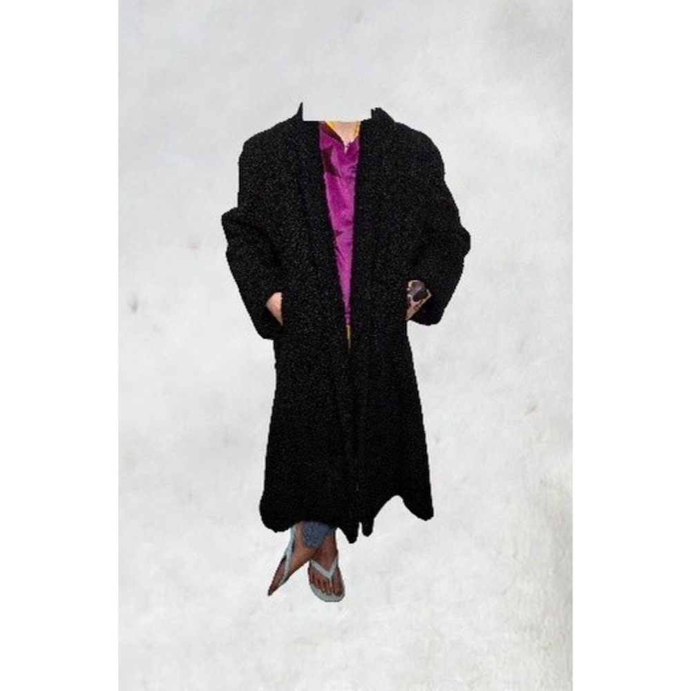 Vintage Julius Garfinckel & Co Persian Lamb Karakul Fur Coat Black M/L 41" Long